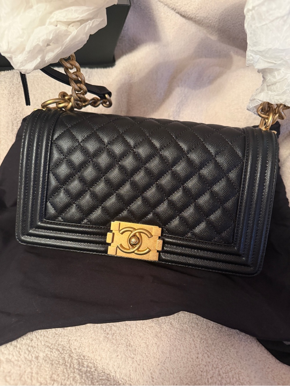 CHANEL Black Quilted Leather Shoulder Bag with Gold-Tone Hardware